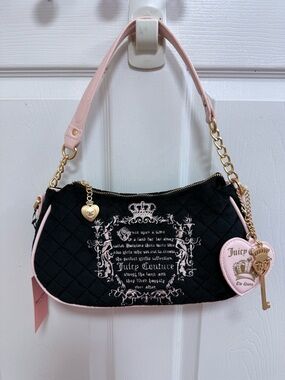 NWT Juicy Couture Juicy Tale Black Shoulder Bag with Pink Trim and Charms